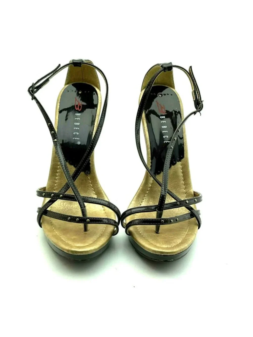 B Bebece Womens Strappy High Heel Thong Sandals With Ankle Strap Size 39 Black &